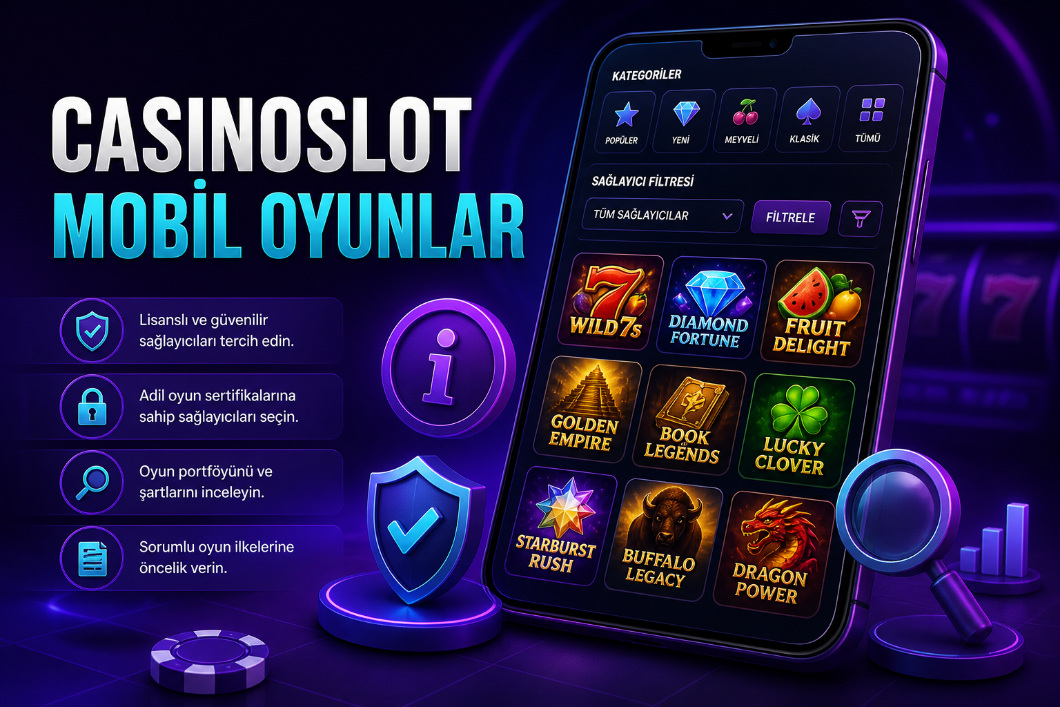 CasinoSlot mobil oyunlar ve sağlayıcı seçimi için karşılaştırma görseli